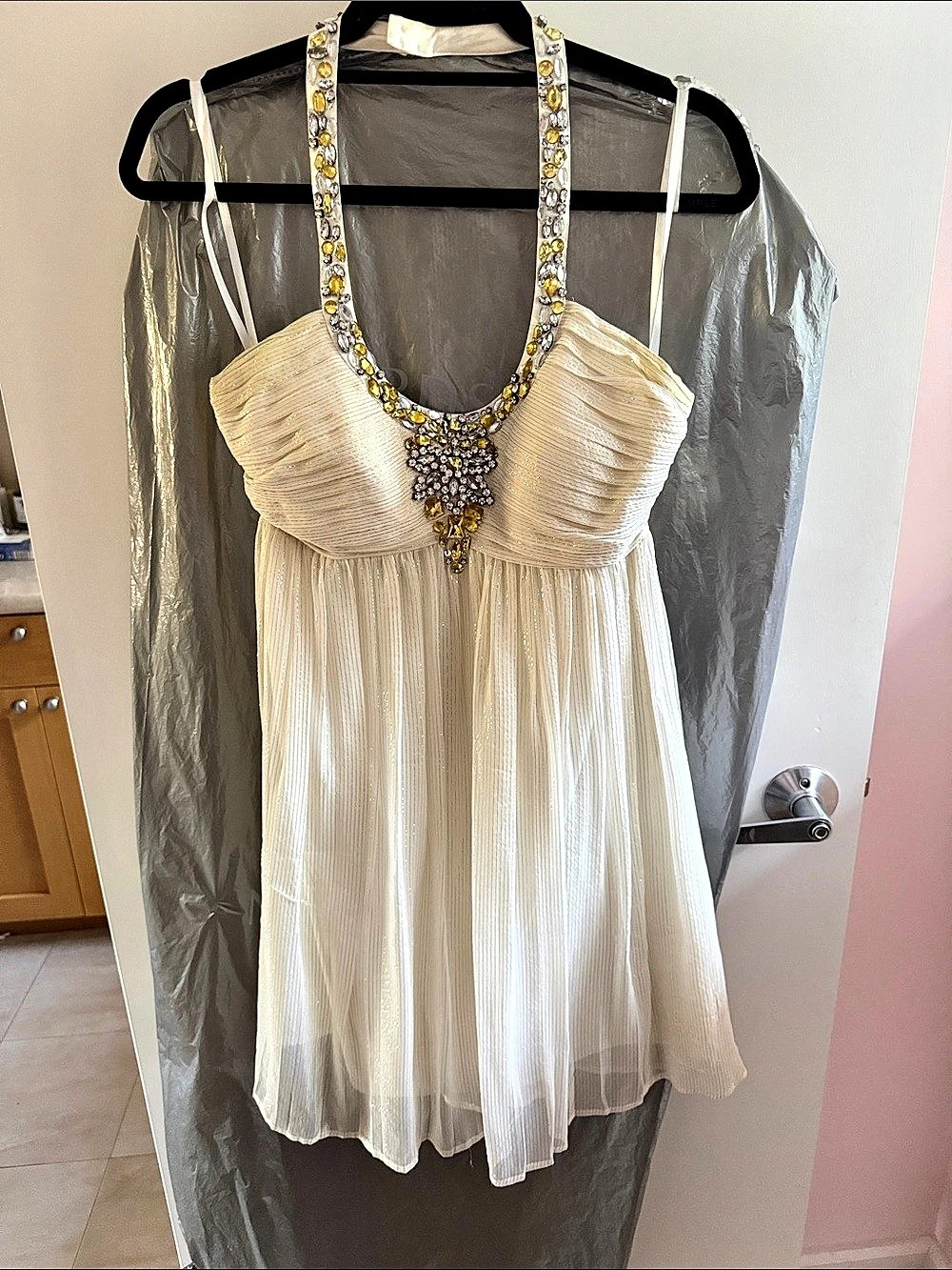 Embellished Mini Dress in Cream Like New